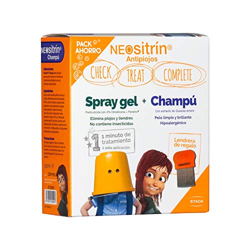 Neositrin Pack Champu (100ml) + Spray gel(60ml) para eliminar piojos y liendres en 1 minuto