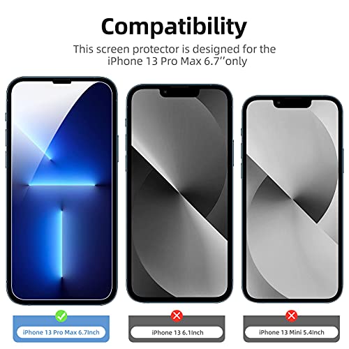 NEW'C 3 Unidades, Protector de Pantalla para iPhone 13 Pro Max (6,7"), Antiarañazos, Antihuellas, Sin Burbujas, Dureza 9H, 0.33 mm Ultra Transparente, Vidrio Templado Ultra Resistente