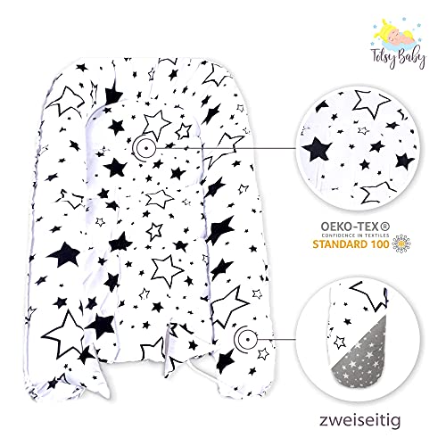 Nido para Bebe 90x50 cm - Reductor de Cuna Nido Bebe Recien Nacido algodón con Certificado Oeko-Tex Gris Blanco con Estrellas Negras