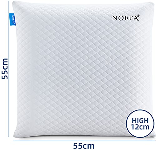 NOFFA Almohada viscoelástica de dureza media | Almohada cervical de espuma de látex para dormir de lado y trasero, gran cojín de sofá de 56 x 56 cm