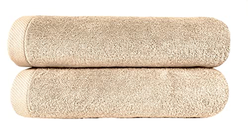 NORA HOME Set de Toallas para Baño de 100 X 150 cm, Incluye 2 Toallas de Lujo, 100% Algodón Peinado de 650 gr/m2, Ideales para SPA, Gimnasio, Piscina y Baño, (Beige Ostra)