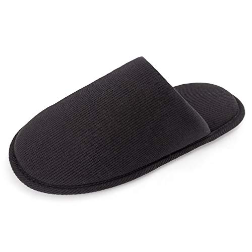 ofoot Zapatillas Estar por Casa Hombre Verano Algodón Orgánico Acogedoras, Pantuflas Planos Espuma Viscoelástica Lavables，Suela de Goma Antideslizante（Negro,39/40 EU)