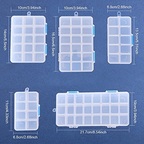 OLYCRAFT 5PCS Organizador de Plástico Caja de Almacenamiento Contenedores Mini Divisor Ajustable Contenedor de Rejilla Extraíble para Joyas - 8 Fajas, 10 Faja, 15 Faja, 18 Faja, 24 Faja