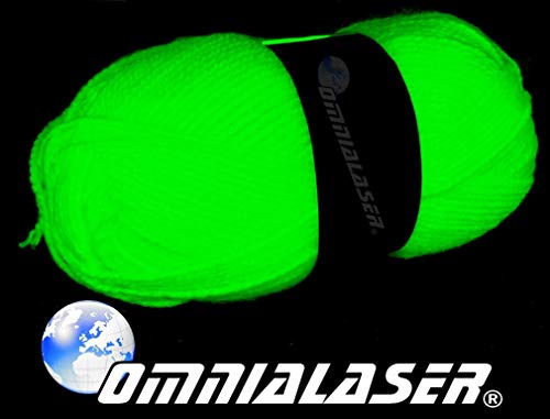 OmniaLaser OL-UVWOOLGREEN2 - Lana reactiva a la luz de Wood, UV, para glow parties, ovillo de neón, verde, 2 unidades