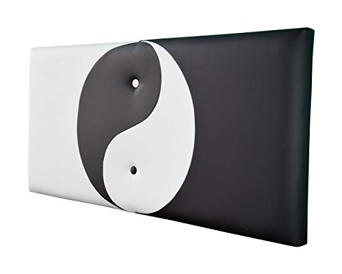 ONEK-DECCO Cabecero de Cama Mod.Ying Yang tapizado en Polipiel,Acolchado de Espuma Varias Medidas y Colores,Cabezal niños, Juvenil y Cama Matrimonio (135x70, Blanco-MARRÓN)