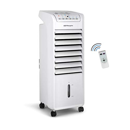 Orbegozo Air 46 Climatizador evaporativo 3 en 1, 3 velocidades, Temporizador, acumuladores de frío, depósito de 6 l, Mando a Distancia, silencioso, 55 W, plastico/Metal