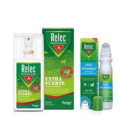 Pack Ahorro antimosquitos Relec Extra Fuerte + Relec Post-Picaduras, Spray repelente de mosquitos, Con eficacia y protección contra el mosquito tigre, hasta 9h de protección contra el mosquito común