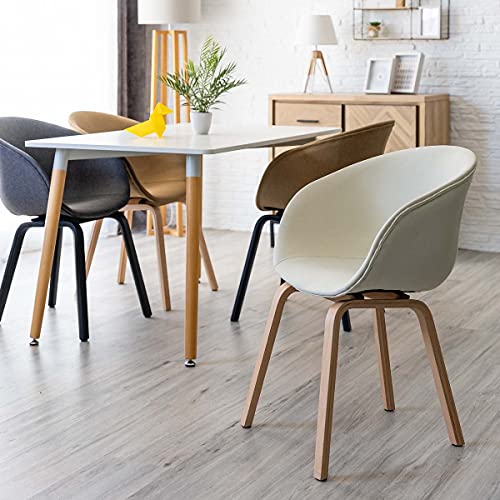 Pack de 2 sillas de Comedor tapizadas Beige de Tela y Madera de Haya de 50x52x81 cm - LOLAhome