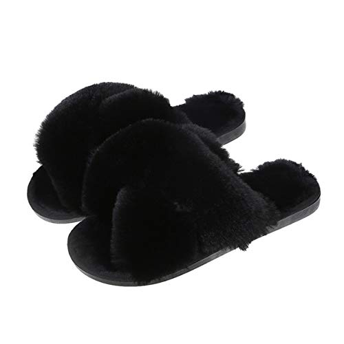 Pantuflas Soporte Arco Pantuflas Mujer Invierno casa Zapatillas mullidas Felpa Calientes Pantuflas Espuma Memoria Suave Comodo Moda Zapatos (Black, Numeric_40)