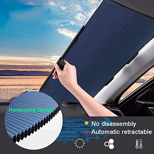 Parasol para coche, doble capa, plegable, visera solar automática retráctil, estor para parabrisas delantero y trasero