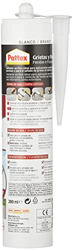 Pattex Silicona Casa grietas y fisuras, blanco, interior y exterior, 280 ml