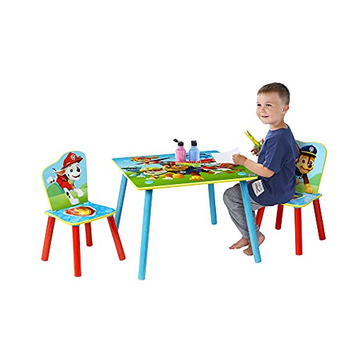 Paw Patrol Conjunto Infantil de Mesa y Dos Sillas, Madera, Multicolor, 63x63x52.5 cm