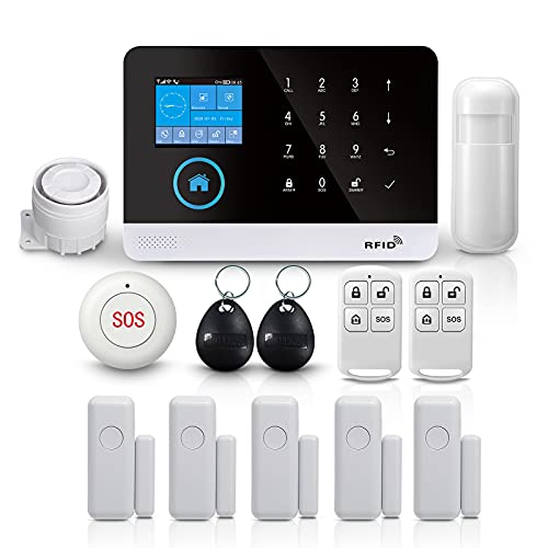 PGST Alarmas para casa 2G+GSM+WIFI, pantalla LCD inteligente sistema de alarma de seguridad para el hogar, fácil de controlar e instalación.