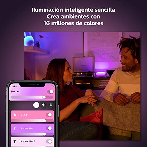 Philips Hue Go Lámpara de Mesa Inteligente LED, con Bluetooth, Luz Blanca y Color, Compatible con Alexa y Google Home