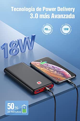 Pilot X7 Power Bank 20000mAh 18W PD y QC3.0 Batería Externa Carga Rapida con 3 Salidas y 2 Entradas Compatible para Dispositivos Inteligentes y Más