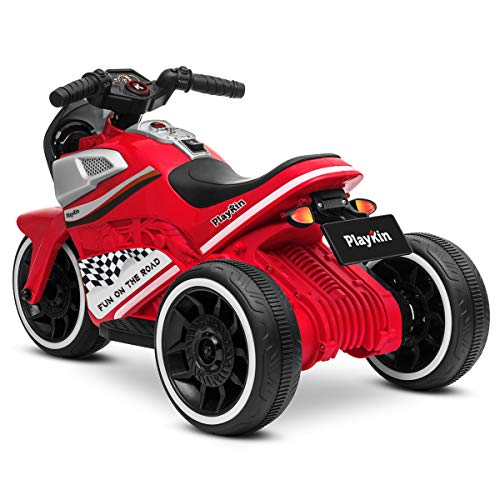 Playkin Moto Kid - Moto electrica niños bateria 6V Recargable Triciclo +24 Meses Juguetes Infantiles Triciclo correpasillos, Rojo