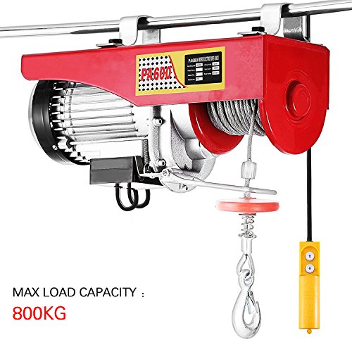 Polipastos Electricos 800KG Elevador Electrico 230V Cabestrante Eléctrico Resistente Elevador Eléctrico con Cable Remoto de 12M para Fábricas, Almacenes, Elevación de Mercancías (rojo,1450W/800kg)