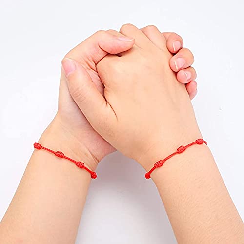 Possidonia Pulsera Roja 7 Nudos | Amuleto Hilo Rojo | Pulsera de la Suerte y Protección | Unisex, Ajustable| Buena Suerte | Pulsera Amistad, Pareja| Pack 4 uds