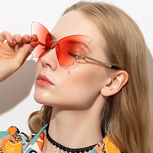 PPLAX Mariposa Gafas de Sol sin llanta para Mujer Lente oceánico Gafas de Sol de Gran tamaño Moda Metal Sombras Sunglasses UV400 (Lenses Color : Yellow)