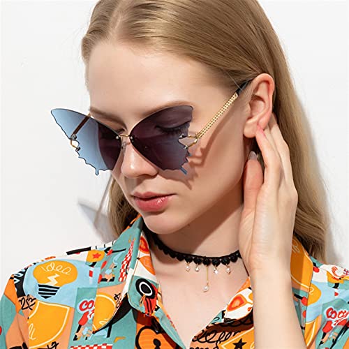 PPLAX Mariposa Gafas de Sol sin llanta para Mujer Lente oceánico Gafas de Sol de Gran tamaño Moda Metal Sombras Sunglasses UV400 (Lenses Color : Yellow)