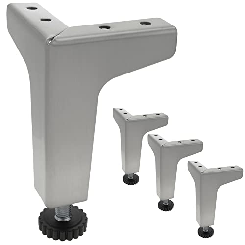 PrimeMatik - Pies esquineros para Mesa y Mueble. Patas en Acero Inoxidable de 107-130 mm 4-Pack