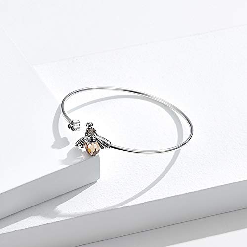 Pulsera de plata de ley 925 con diseño de abeja y panal de abeja para mujer