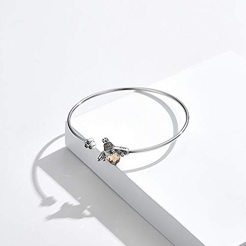 Pulsera de plata de ley 925 con diseño de abeja y panal de abeja para mujer