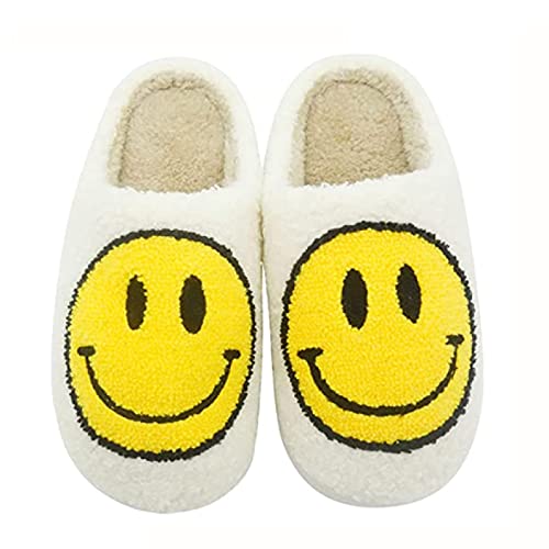 QAZW Mujeres Hombres Smiley Face Fuzzy Warm Pantuflas De Espuma Viscoelástica Cute Soft Plush House Slipper para Invierno Cómodo Interior Antideslizante Winter Retro Slides Slippers,B-37 EU