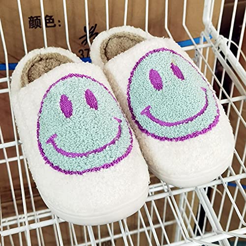 QAZW Pantuflas Smiley Face,Lindas Pantuflas Smiley Face,Zapatillas De Cara Feliz,Zapatillas De Interior,Pantuflas De Piel Mullidas Zapatillas Cálidas con Cara Sonriente De Mujer,3White-37/38 EU