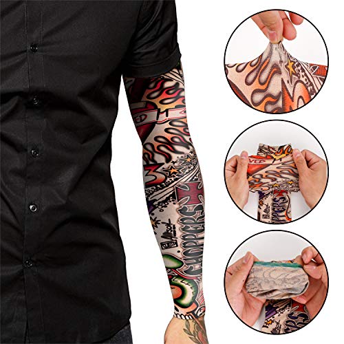 Qpout 15piezas Brazo tatuajes mangas para hombres mujeres,unisex tribal calavera flor serpiente moda tatuajes mangas ciclismo al aire libre baloncesto protector solar nylon elasticidad tatuajes mangas