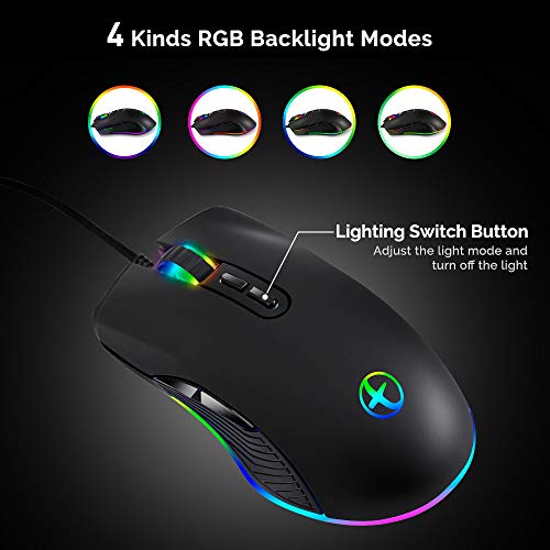 Ratones RGB LED para Juegos,3200DPI,Puerto USB C con Cable para Apple MacBook Pro 2017/2016, MacBook 14 Pulgadas,Chromebook,PC con Windows,Computadora o Computadoras Portátiles con Puerto Tipo C