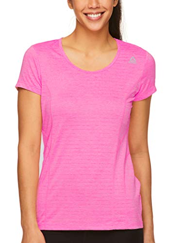 Reebok Women's Gym & Workout T-Shirt - Dynamic Fitted Performance Short Sleeve Athletic Top - Fuchsia Shock Heather Dynamic, Large