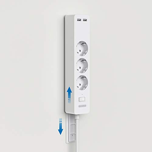 Regletas Enchufes con Interruptor, NTONPOWER Enchufe Multiple de Pared con Hoja de Plástico y Tornillos, Alargador Enchufe de 3 Toma y 2 USB, Protección Infantil, Alargadera 1.5 Metros, Ladron Enchufe