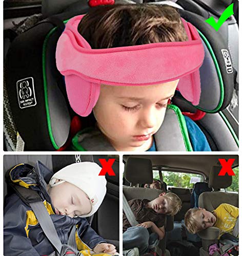 Reposacabezas Soporte para la Cabeza y el Cuello del Asiento del Automóvil para Bebés, Banda Coche Alivio para el Cuello para Niños Infantil, Seguridad Cinturón de Sujeción Correa, Rosado