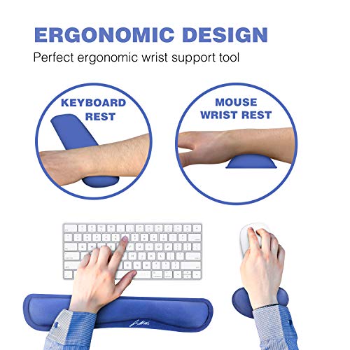 Reposamuñecas Teclado y Ratón Ergonómicos Desarrollados por Médicos - Almohadilla Gel Perfecta para una Postura Correcta de las Muñecas y Lesiones en las Articulaciones - Azul