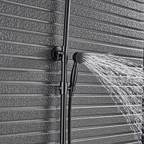 Saeuwtowy Juegos de Grifería Para Bañera Columna de Duchas Con Pantalla Ducha Lluvia Cuadrada Barra Adjustable -Latón Sin Plomo Resistante A Rasguño Negro