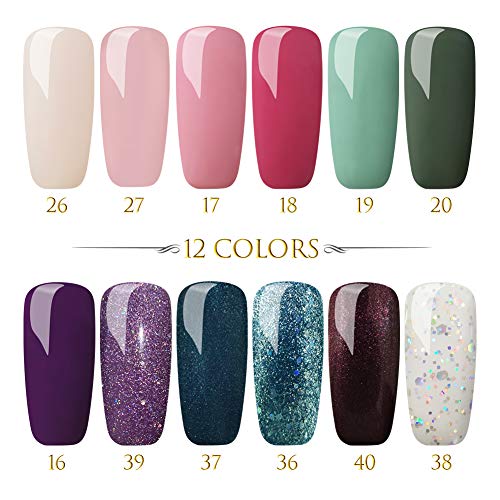 Saint-Acior 12PCS Gel Uñas Esmalte Semipermanente 8ml UV/LED Lámpara Secador de Uñas 36W Nail Dryer Capa Base Capa Superior Kit para Manicura