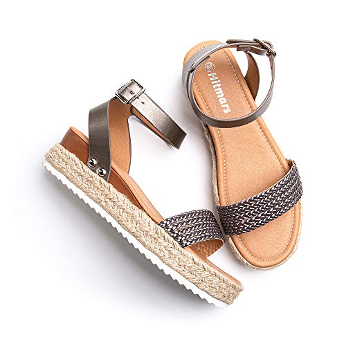 Sandalias Mujer Plataforma Alpargatas Cuña Verano Zapatos de Tacón Punta Abierta Comodas Vestir Correa Tobillo Hebilla Gris-1 39 EU