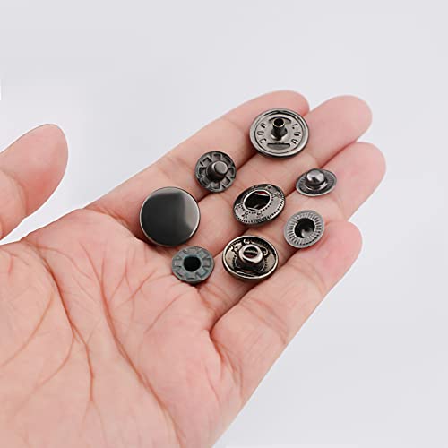 SAVITA 12 Juegos Botones a Presión de Metal Kit de Cierres de Cuero con 4 Herramientas de Instalación Corchetes Presión Metálicos Botón de Presión para Ropa Jeans Cinturón Tela, 15 mm