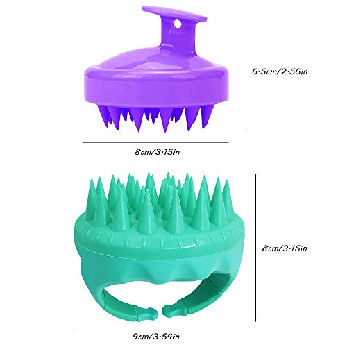 SENHAI 2 piezas Silicona Cepillo de champú para el cuidado del cuero cabelludo para todo tipo de cabello, Depurador de cabeza Masajeador de cuero cabelludo Peine de baño para mascotas -Verde Morado