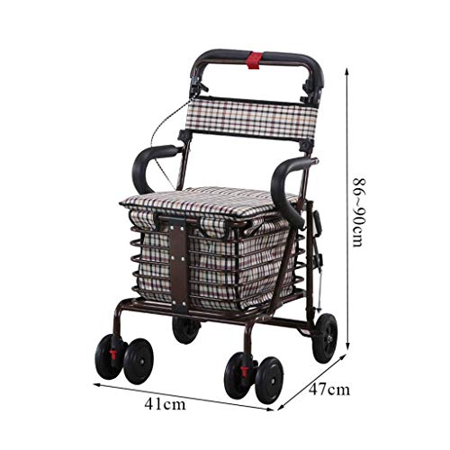 showyow Carrito de Compras Plegable Trolley Ayudante para Personas Mayores Silla de Ruedas Plegable Asiento de Seis Ruedas con Carrito de Compras, Andador para Personas Mayores 8