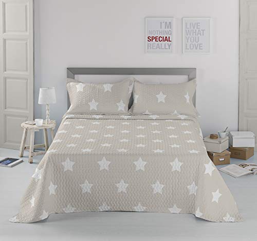 Sibiles - Colcha Bouti Primavera Verano Estampada Estrellas Todas Medidas de Cama (180x270 cm - Cama 90, Beige)