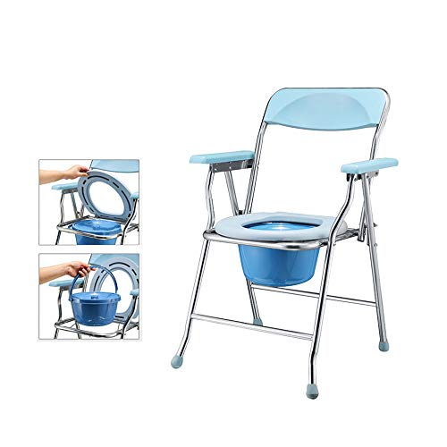 Silla De Inodoro Plegable, Asiento De Inodoro PortáTil Al Lado De La Cama, Asiento De Inodoro Cuarto De BañO Con Inodoro, ProteccióN Contra Salpicaduras Y Los Apoyabrazos, 440 Libras, Azul