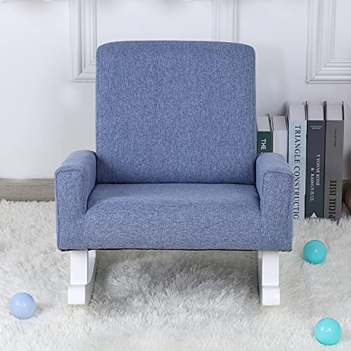 Sillón mecedora plegable, color gris oscuro, sofá infantil de madera, mueble preescolar (azul)