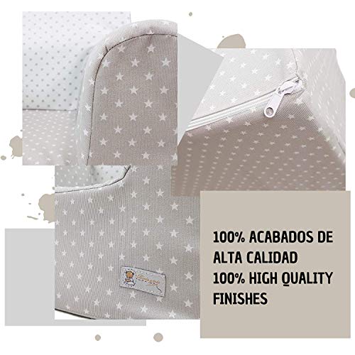 Sillón Montessori para bebés - Personalizado - Asiento Infantil de Espuma - Lavable y Desenfundable - Color Gris con Estrellas - 100% de Algodón - Hecho en España - Nenel