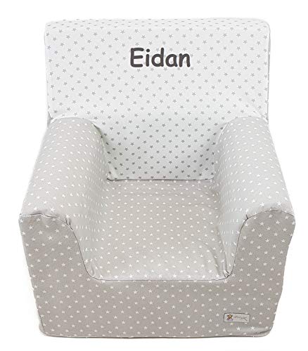 Sillón Montessori para bebés - Personalizado - Asiento Infantil de Espuma - Lavable y Desenfundable - Color Gris con Estrellas - 100% de Algodón - Hecho en España - Nenel