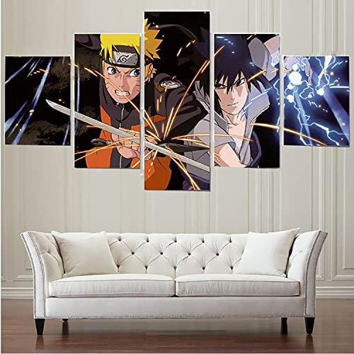 Sin marco 5 piezas de arte de pared impresiones modulares para sala de estar, decoración del hogar, lienzo pintura Sasuke anime imágenes (color C)