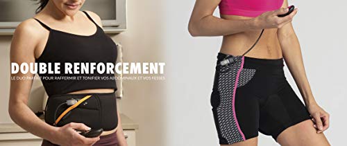 Slendertone Pack Cinturón Abs7 y Pantalones Cortos para Gluteos Electroestimulacion, Unisex-Adult, Negro, 69-119cm, 34-40 + Bottom Electrodos de Repuesto para el Short, Unisex