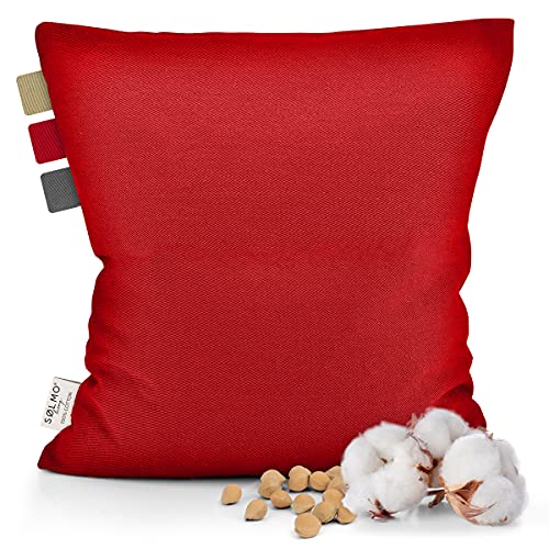 Sølmo I Cojín de huesos de cereza para el microondas, calentador de riñones para mujer, cojín de calor y frío, bolsa de agua caliente natural, cojín de granos para niños (rojo cereza, 24 cm x 26 cm)