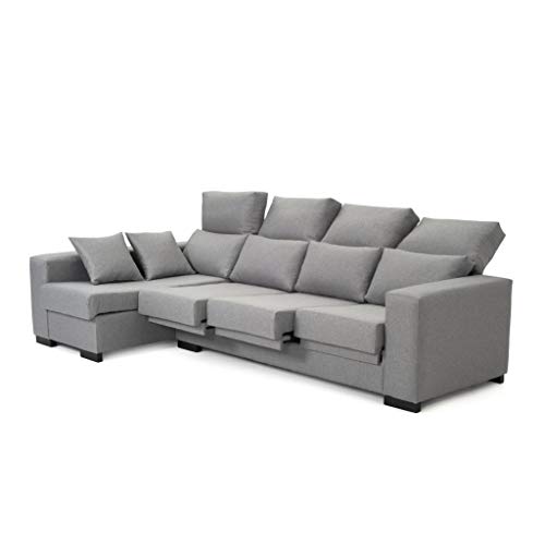 Sofá Chaise Longue 4 Plazas Gris Perla LYTIR Izquierda Tanuk 273x145 con Respaldo Reclinable Asientos Extensibles Sistema de Limpieza ACUALINE Desenfundable (Envío y Subida a Domicilio Incluidos)